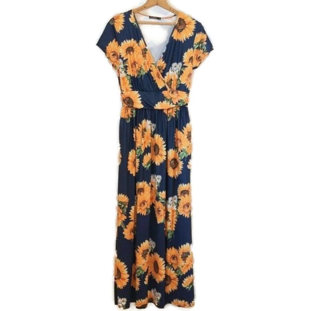 Ouges Women's Size M One Piece Sunflower Print Dr… - image 1